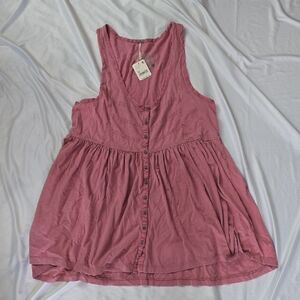 Button-Front Sleeveless Peplum Tank Top - Pink